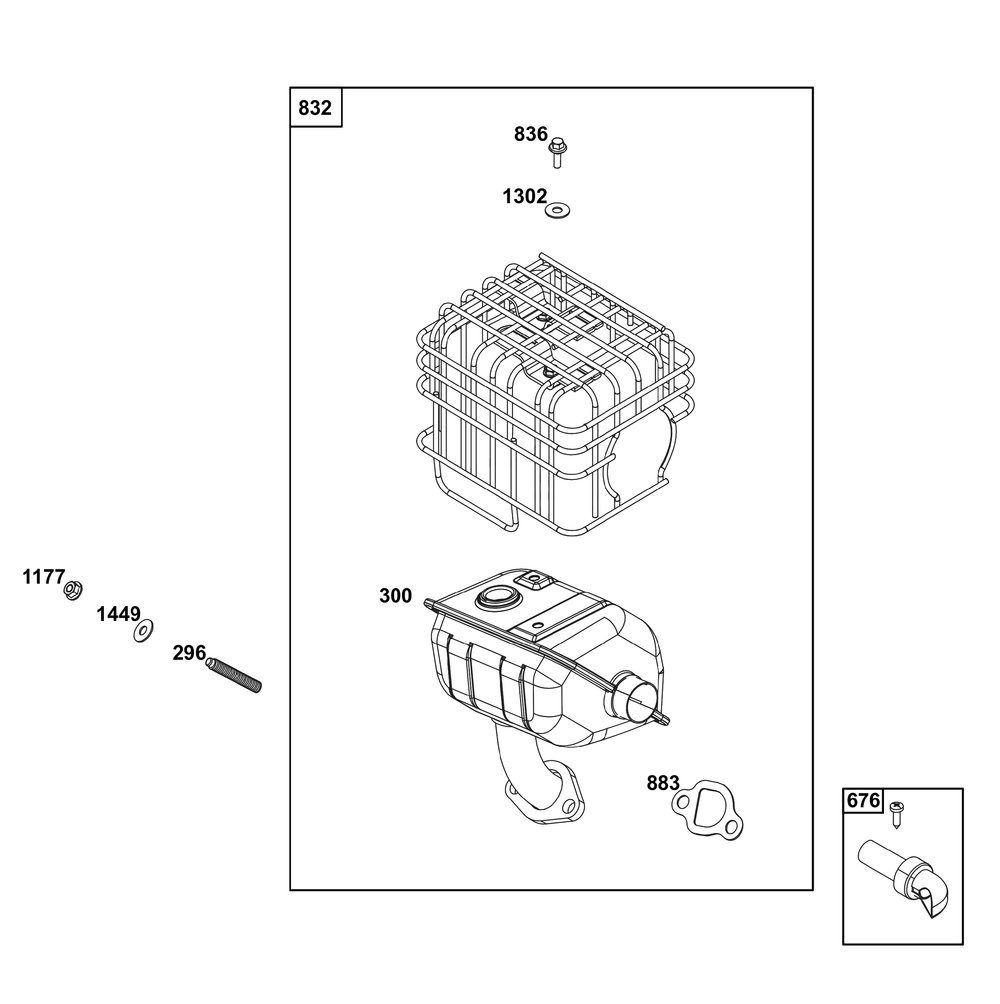 Exhaust Group Diagram and Parts List for 13R232-0017-H5 100000 - 19Z999 Briggs and Stratton Engine
